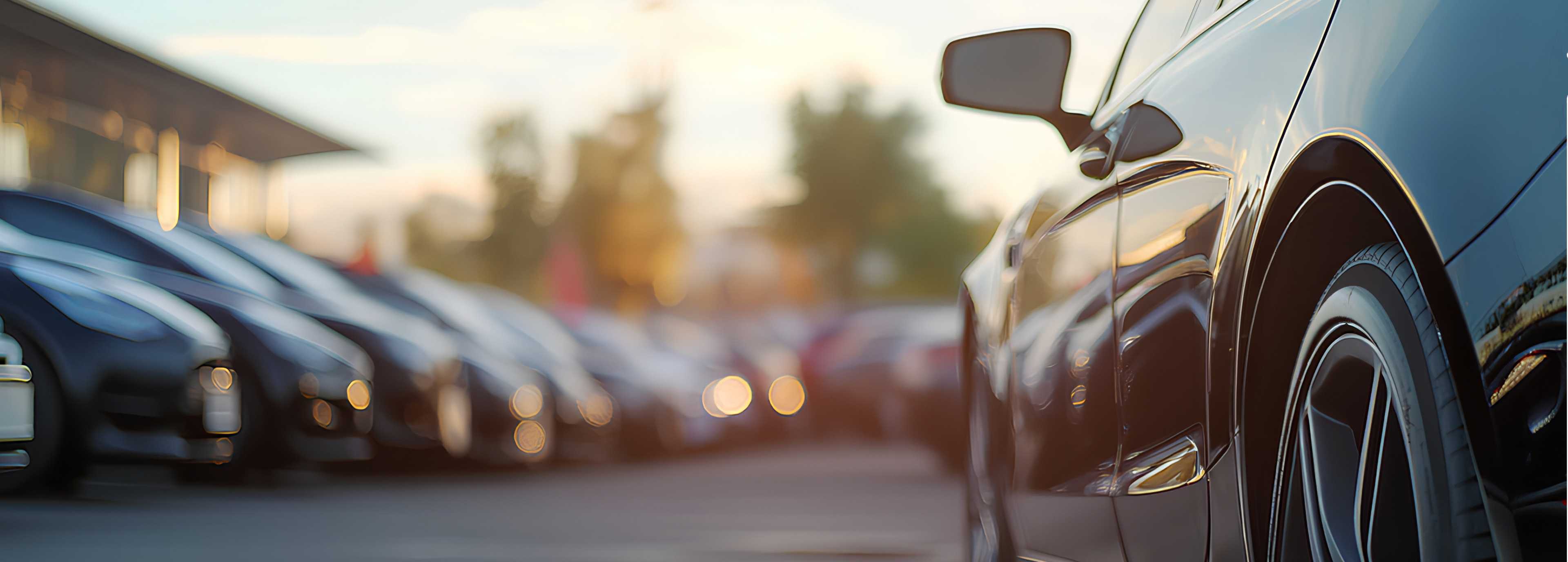 A car pulling away from a parking lot