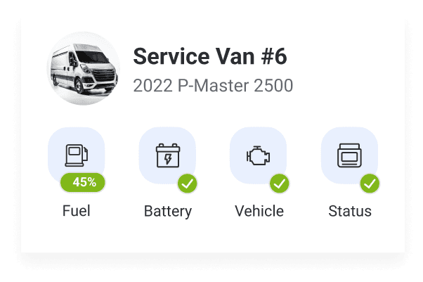 Examples of vehicle health metrics above a mechanic working on car