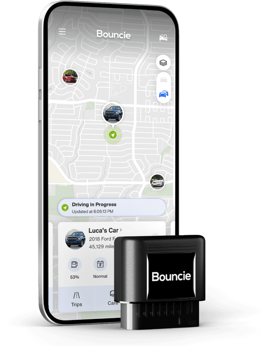Bouncie app on phone with device.