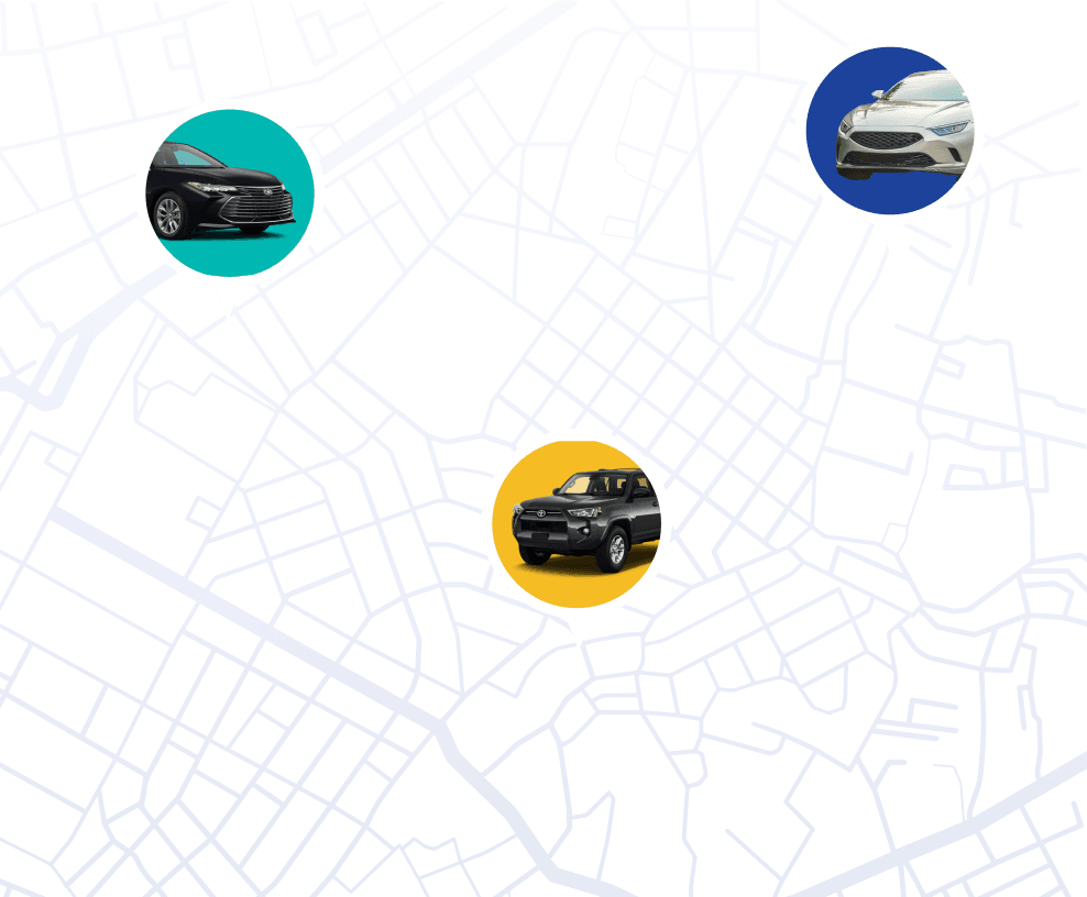 A map showing the location of 3 vehicles simultaneously