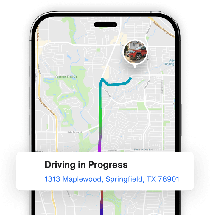 A phone and notification demonstrating real-time location data